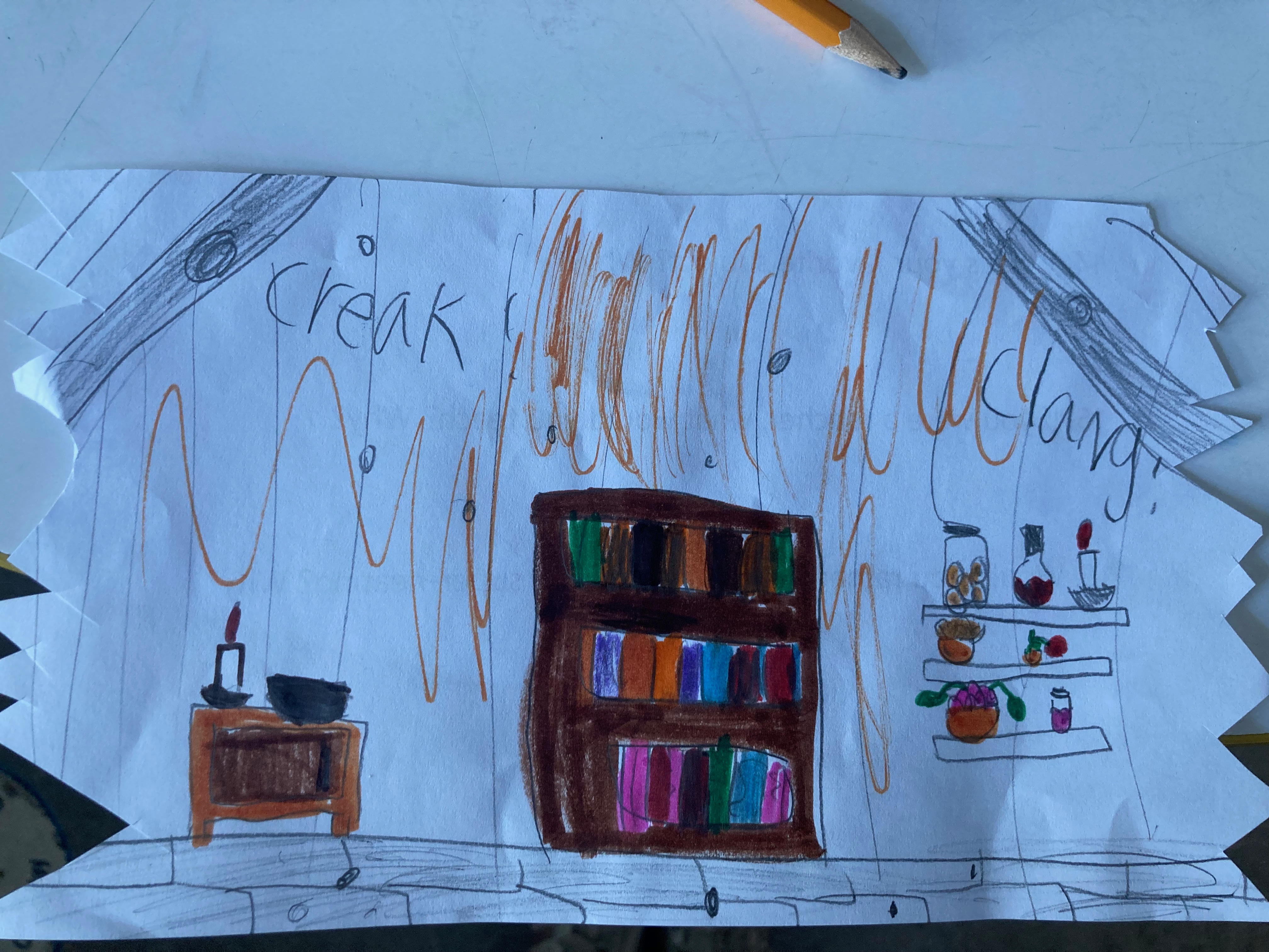 students designing a puppet show background